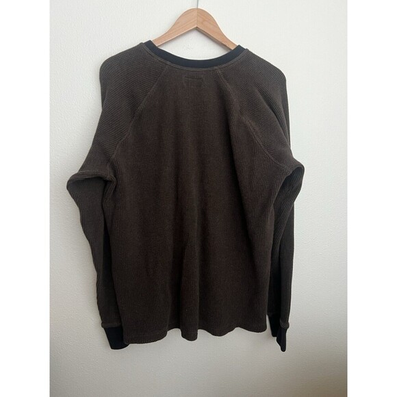 LL Bean Signature Shirt Men XL 2 Tone Brown Waffle Thermal Crew Cotton Thick - Picture 4 of 9
